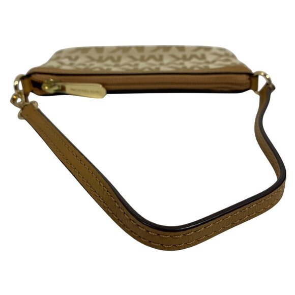 MICHAEL KORS Signature MK Logo Jacquard Leather Trim Wristlet Handbag Clutch - Picture 4 of 11